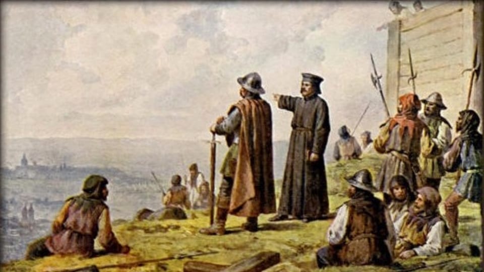 „Jan Žižka s knězem Václavem Korandou v roce 1420 při pohledu z Vítkova na Prahu“, Josef Mathauser | Foto: Wikimedia Commons, public domain „Jan Žižka s knězem Václavem Korandou v roce 1420 při pohledu z Vítkova na Prahu“, Josef Mathauser | Foto: Wikimedia Commons, public domain