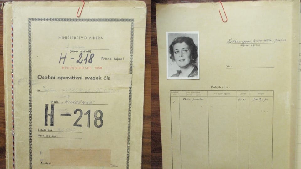 Spis StB o hraběnce Josefíně Lobkowiczové | Foto: Archiv bezpečnostních složek, Historický fond StB (H), arch. č. H-218 Spis StB o hraběnce Josefíně Lobkowiczové | Foto: Archiv bezpečnostních složek, Historický fond StB (H), arch. č. H-218