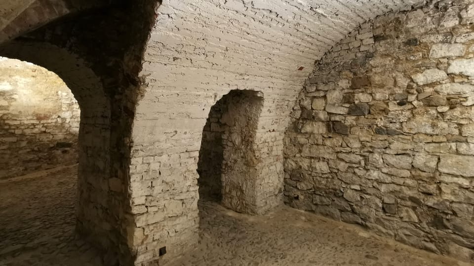 Rozsáhlé gotické sklepení je pod celým palácovým půdorysem. Je velmi zachovalé včetně klenby a oblouků | Foto: Petr Lukeš, Radio Prague International Rozsáhlé gotické sklepení je pod celým palácovým půdorysem. Je velmi zachovalé včetně klenby a oblouků | Foto: Petr Lukeš, Radio Prague International