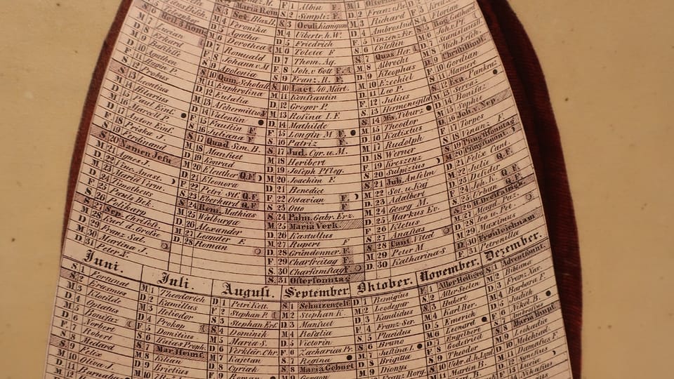 Nástěnný kalendář pražských pokojských na rok 1839,  foto: Martina Schneibergová