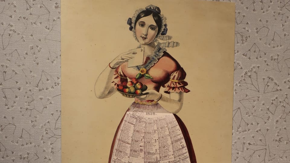 Nástěnný kalendář pražských pokojských na rok 1839, foto: Martina Schneibergová Nástěnný kalendář pražských pokojských na rok 1839, foto: Martina Schneibergová