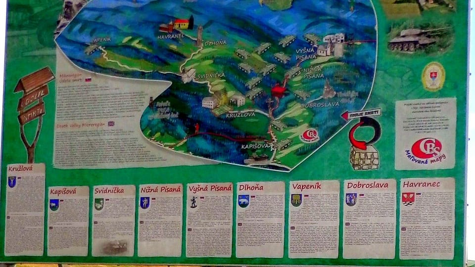 Mapa tzv. Údolí smrti na východním Slovensku, foto: Jozef Kotulič, Wikimedia Commons, CC BY-SA 4.0 Mapa tzv. Údolí smrti na východním Slovensku, foto: Jozef Kotulič, Wikimedia Commons, CC BY-SA 4.0