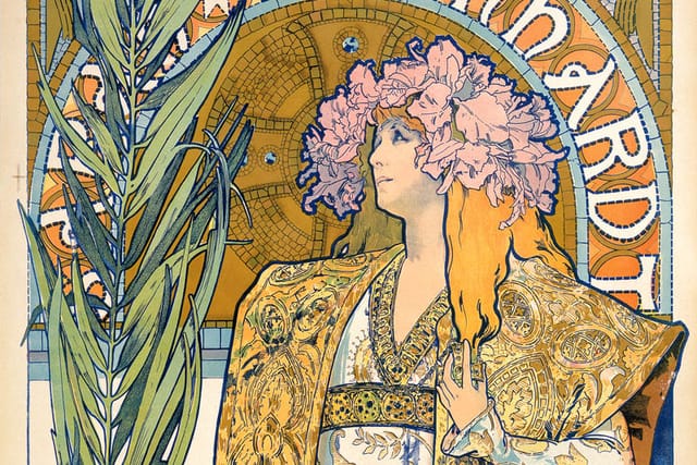 Plakát k premiérové ​​inscenaci Gismondy Victoriena Sardoua se Sarah Bernhardt v hlavní roli v Théâtre de la Renaissance v Paříži. | Foto: Wikimedia Commons,  public domain